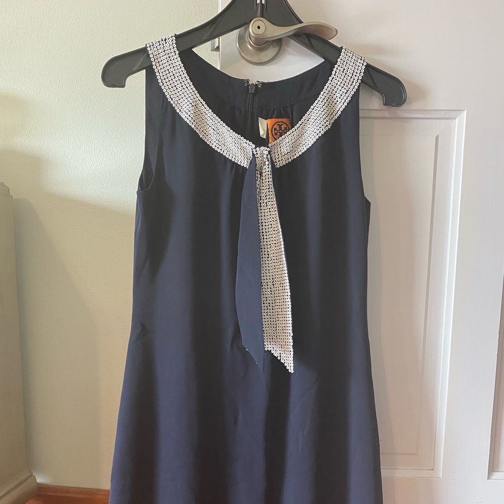 Tory burch navy blue silky dress